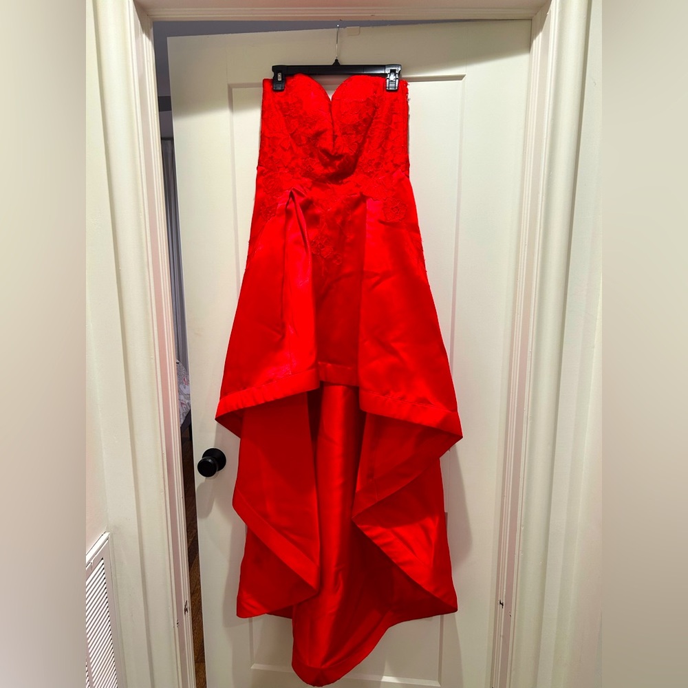 Jodi Kristopher red high-low strapless dress-size 13